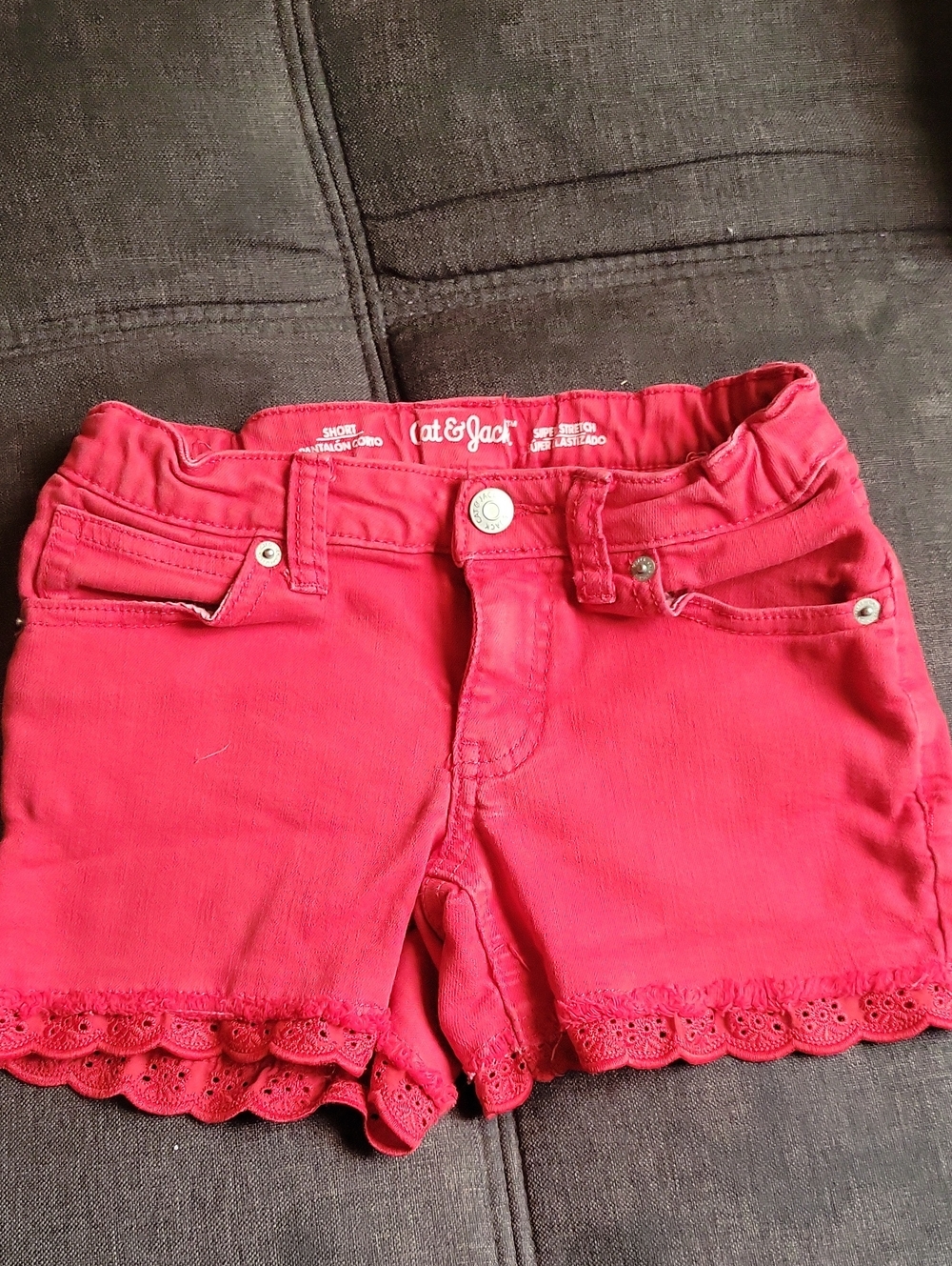 Cat & Jack Bright Red Girls' Lace-Trim Shorts